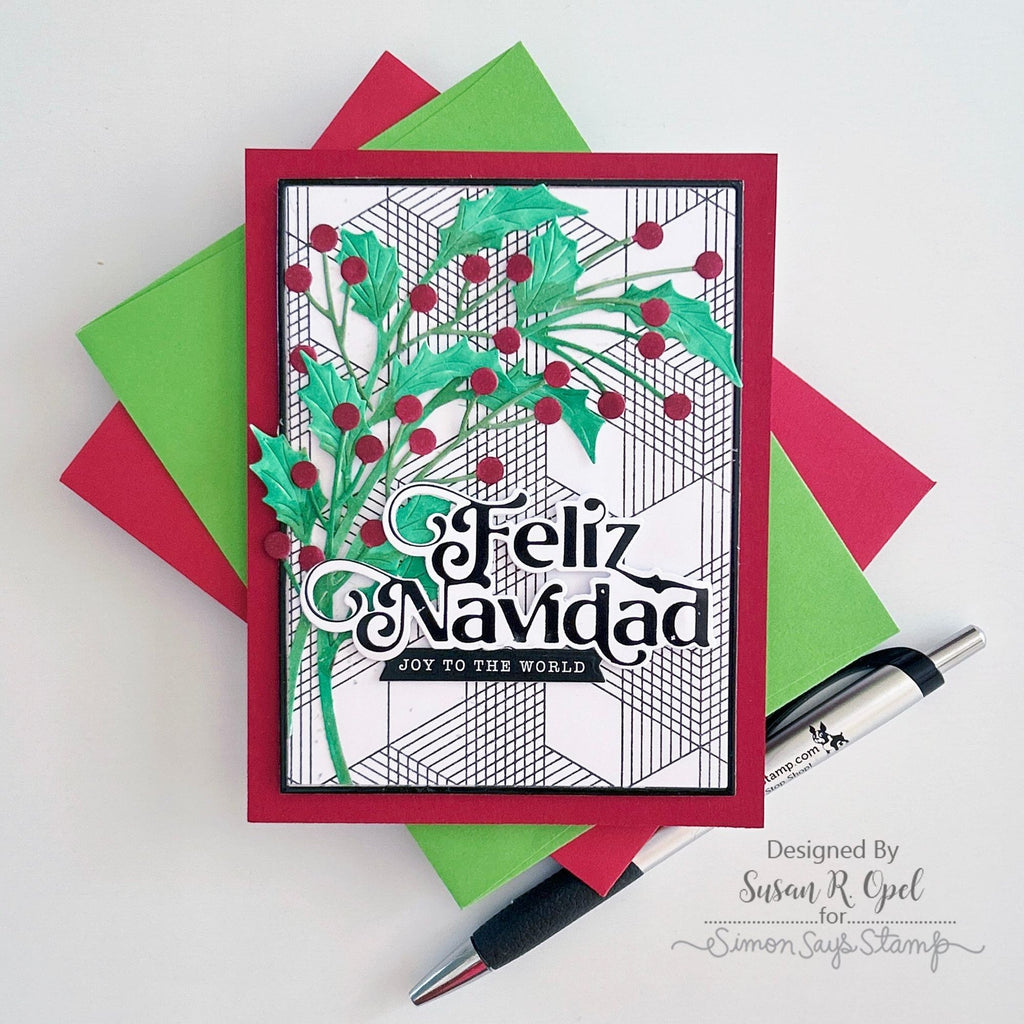 Simon Says Stamp Holly Sprigs Wafer Die s874 Stamptember Christmas Card