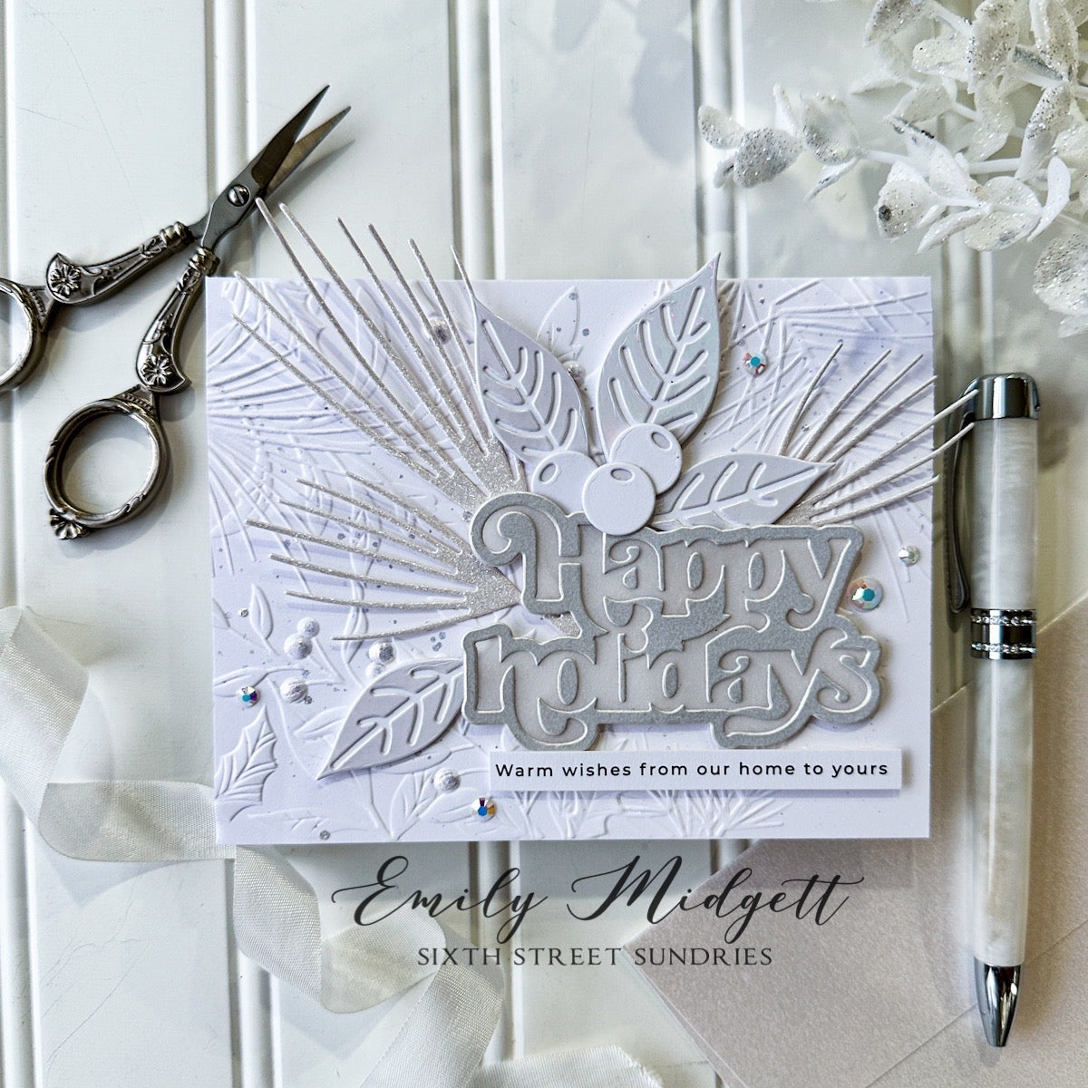 Simon Says Stamp Embossing Folder Holly And Pine sf340 All The Joy Christmas Card | color-code:ALT05