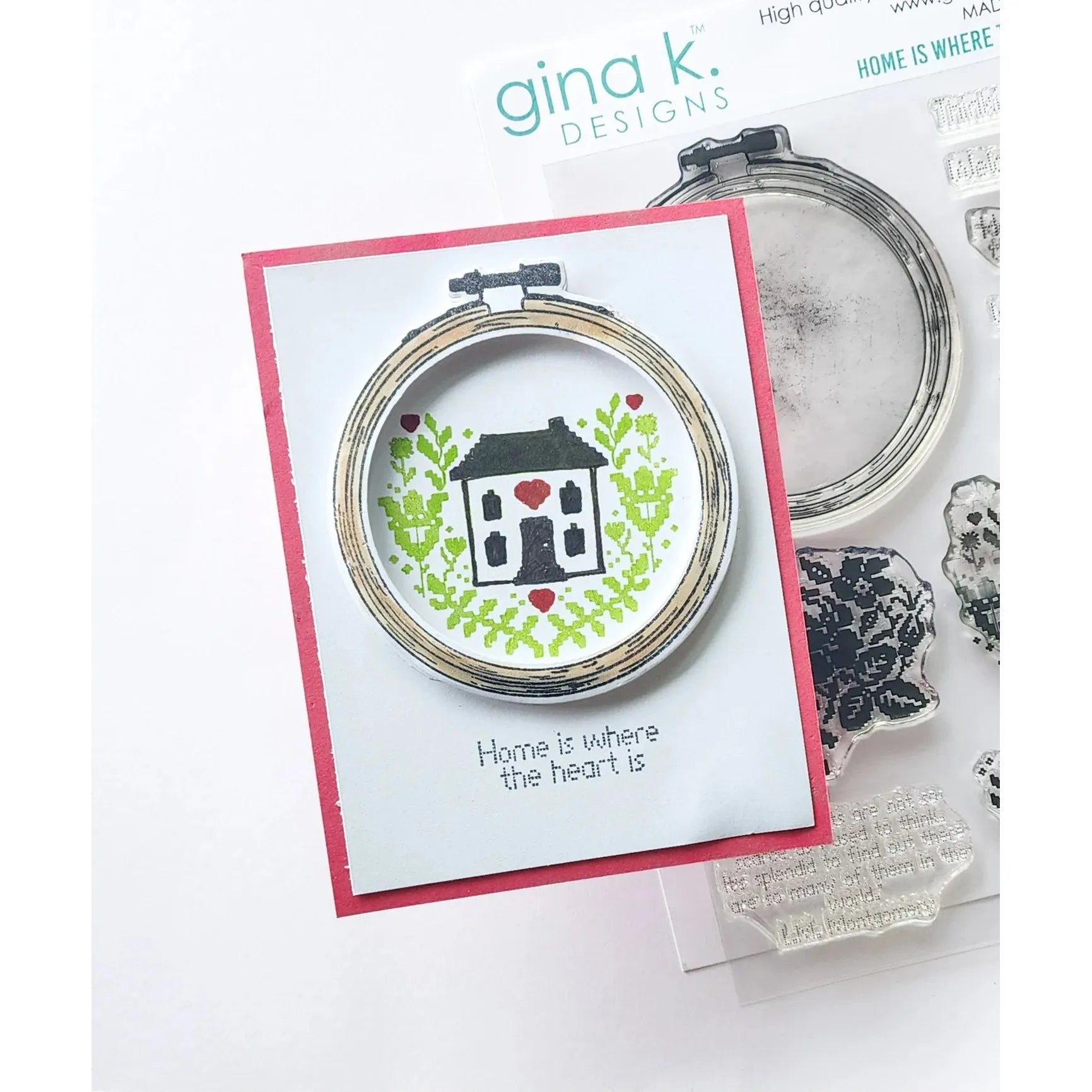 Gina K Designs Home is Where the Heart Is Stamps and Die hsdie0539 Stitch needle heart Jill