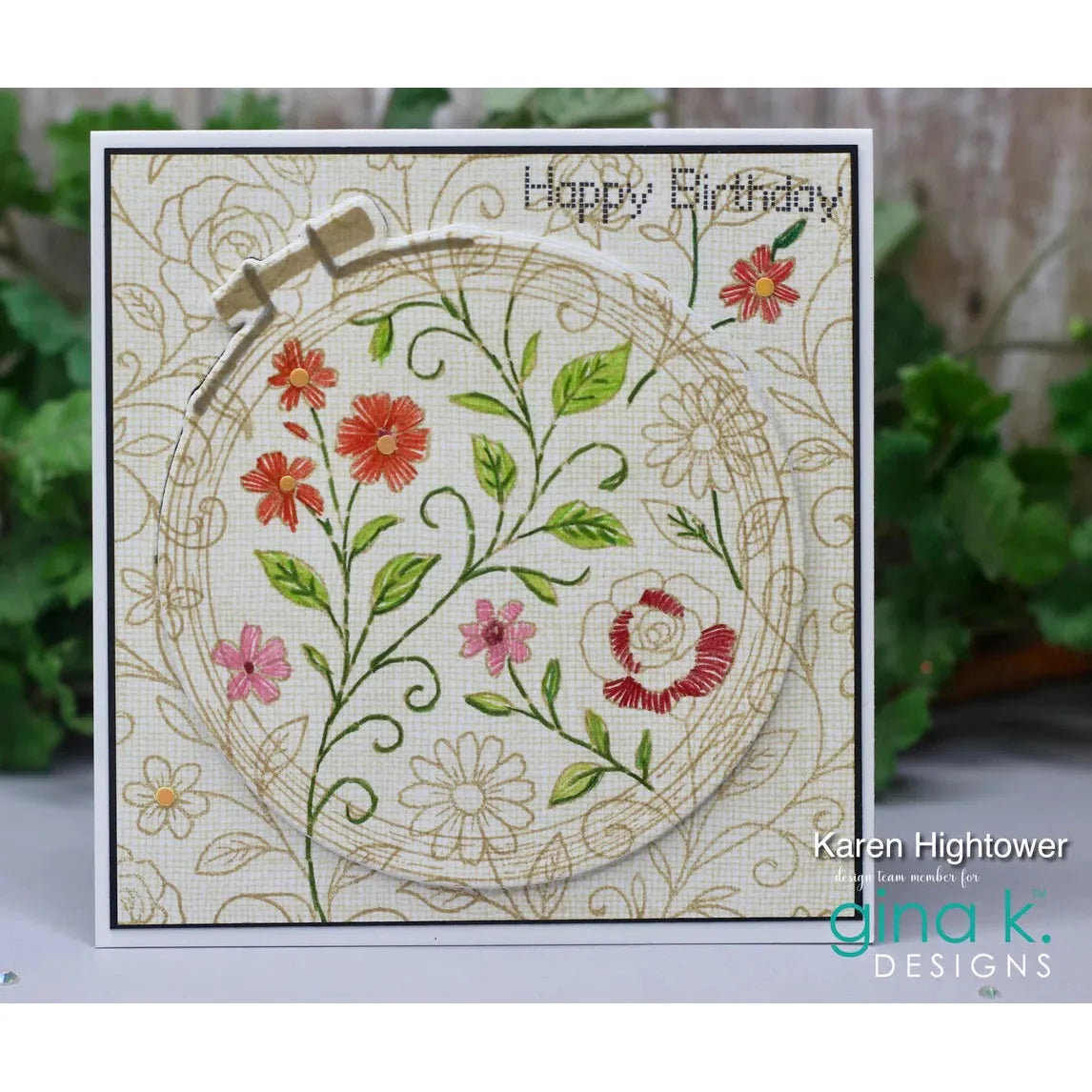Gina K Designs Home is Where the Heart Is Stamps and Die hsdie0539 karen hightower Happy birthday stitched pin needle