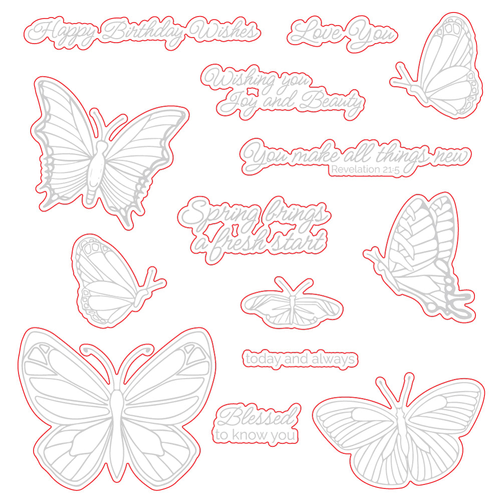 Honey Bee All Things New Stamps And Dies Bundle Outlined in red