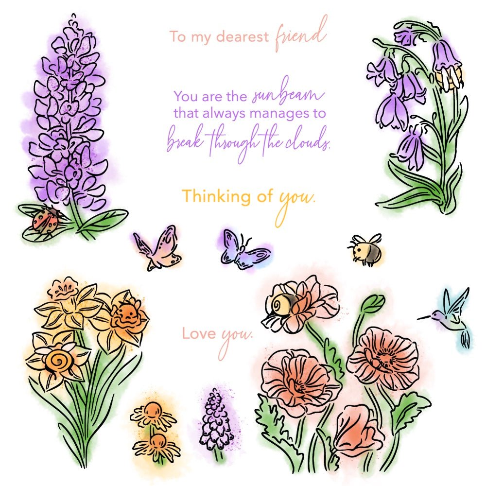 Honey Bee Bees And Bonnets Stamps Dies And Stencils Bundle Mock Up in Color