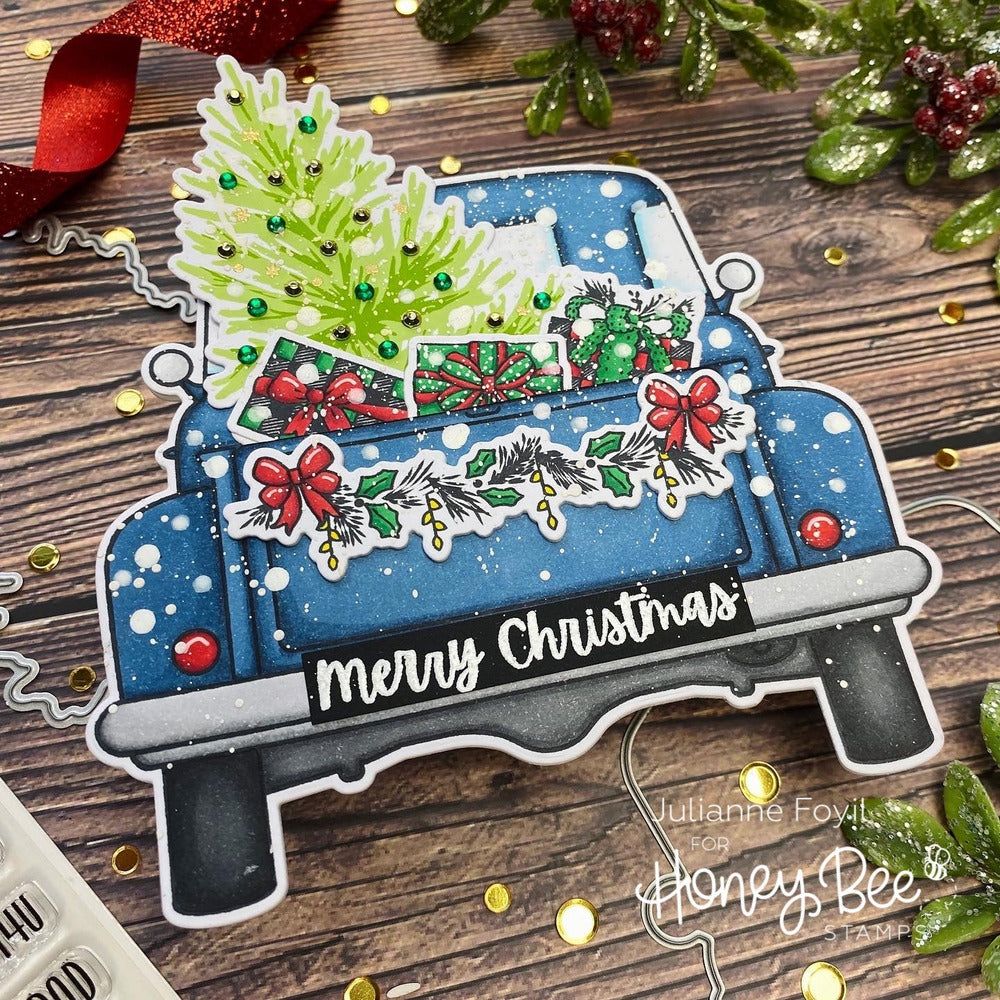 Honey Bee Big Pickup Tailgate Clear Stamps And Dies Bundle Julianne Foyil Merry Christmas Pickup Truck Card