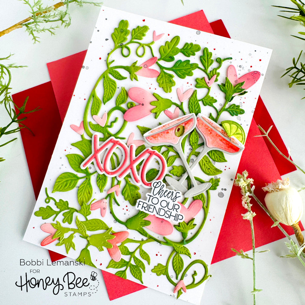 Honey Bee Bold Background Vines Of Love Dies hbds-bbvol Cheers To Our Friendship Card