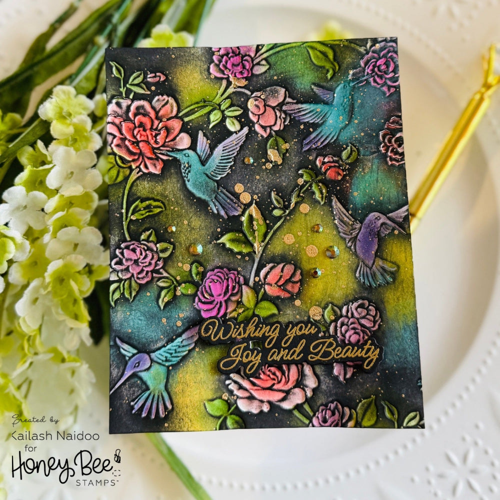 Honey Bee Chinoiserie 3D Embossing Folder hbef-025 Wishing You Joy And Beauty Card