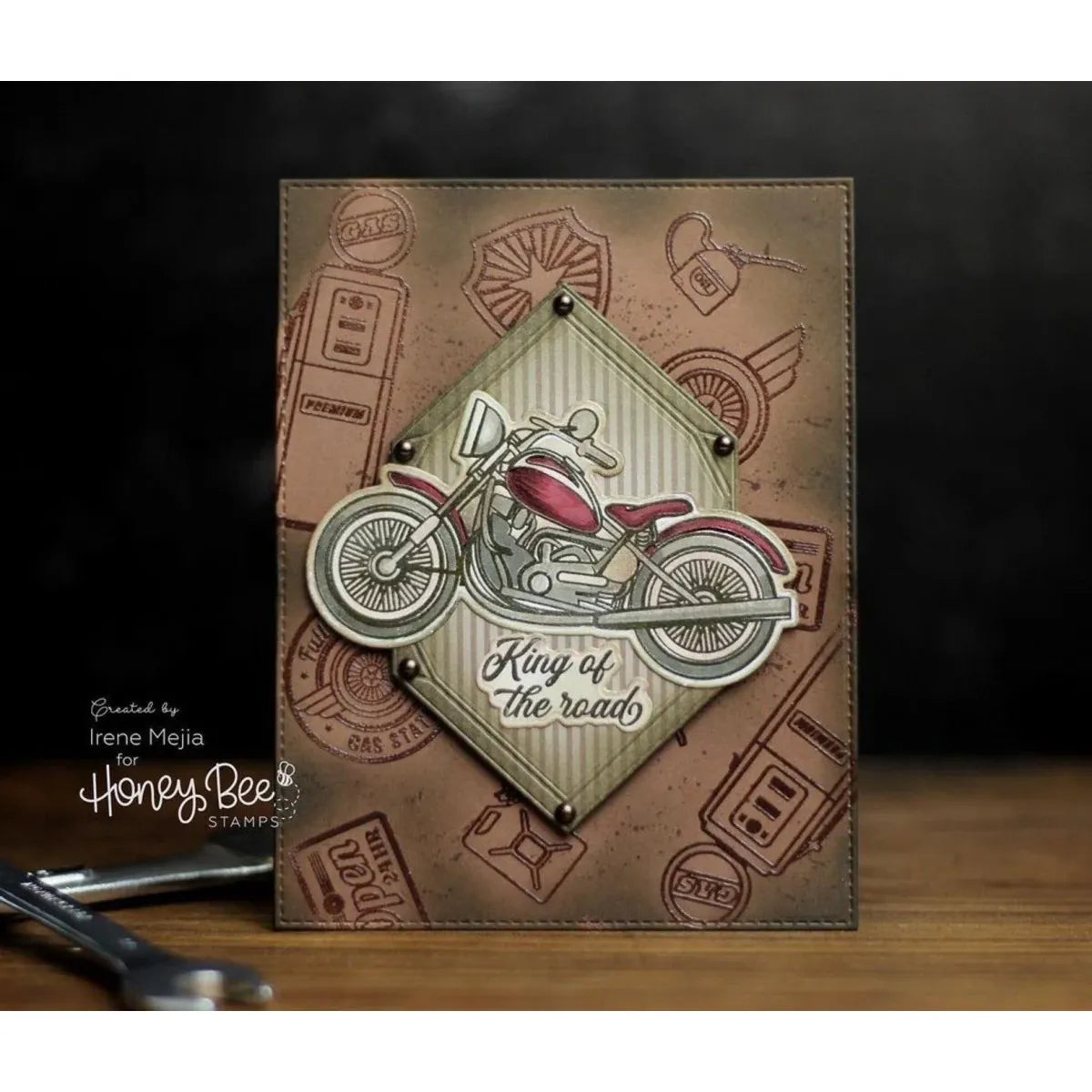 Honey Bee Dad's Garage Clear Stamps And Dies Bundle Irene Mejia King of the Road Motorcycle Card