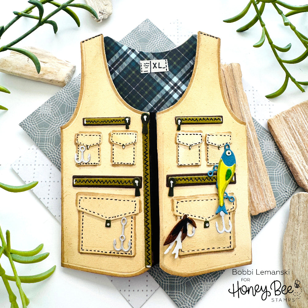 Honey Bee Display Box A2 Coverplate And Tackle Add On Dies Bundle Fishing Vest Card