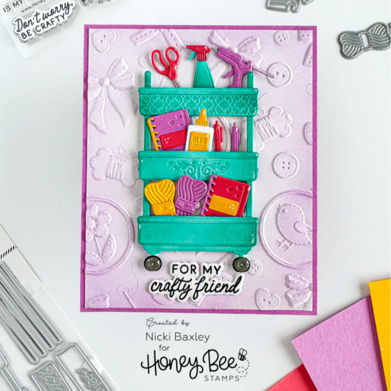 Honey Bee Embroidered 3D Embossing Folder hbef-028 Nicki Baxley Card