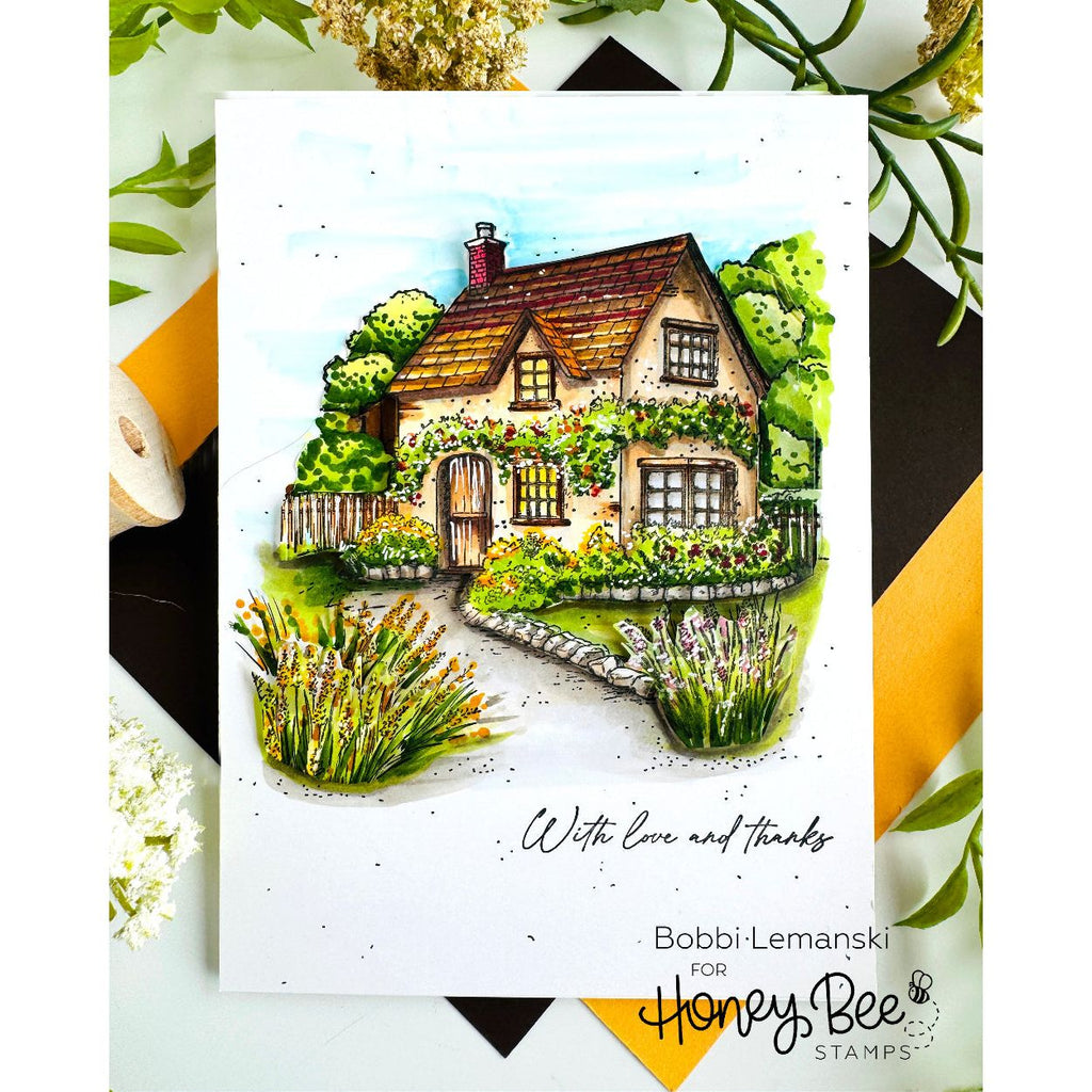 Honey Bee English Cottage Cling Stamp hbst-641 With Love And Thanks Card | color-code:ALT01