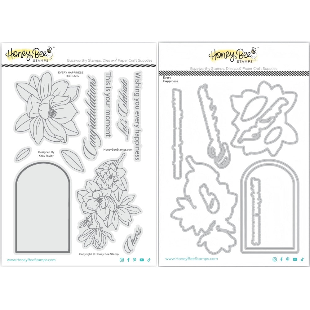 Honey Bee Every Happiness Clear Stamps And Dies Bundle