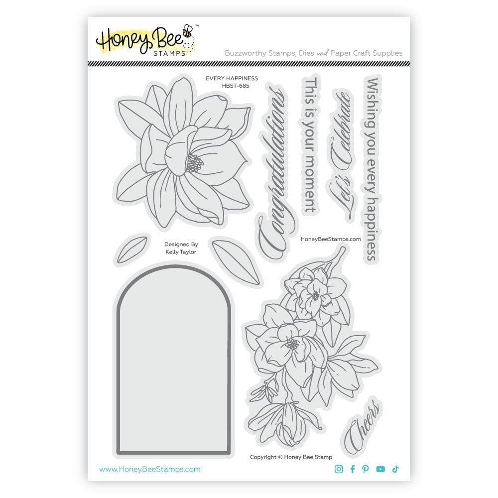 Honey Bee Every Happiness Clear Stamps And Dies Bundle HBST-685 Packaged Stamps