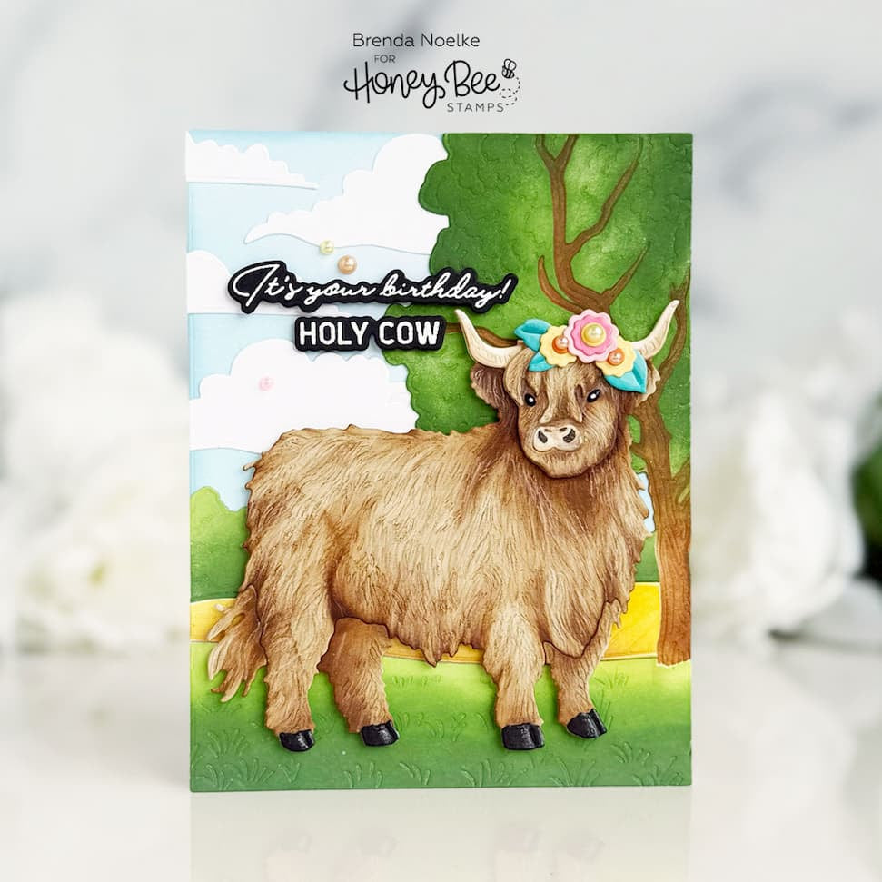 Honey Bee Farmhouse Fields Scene Builder Die hbds-ffdcp Happy Birthday Card