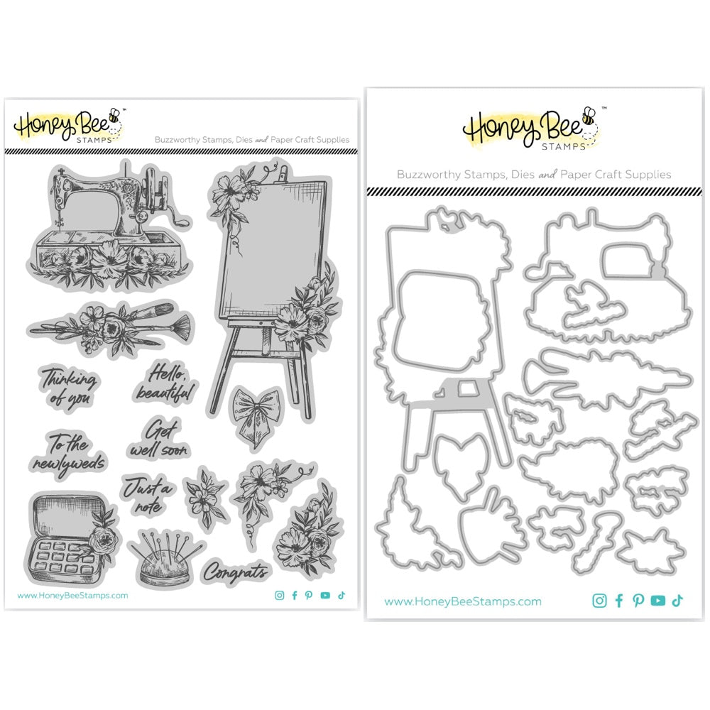 Honey Bee Floral Easel Cling Stamps And Dies Bundle