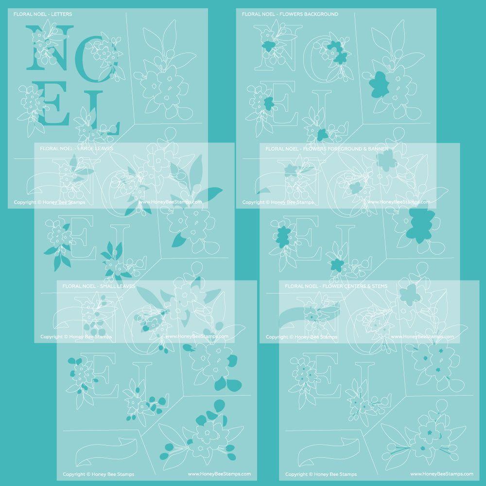 Honey Bee Floral Noel Clear Stamps Stencils And Dies Bundle HBSL-160 Set of 6