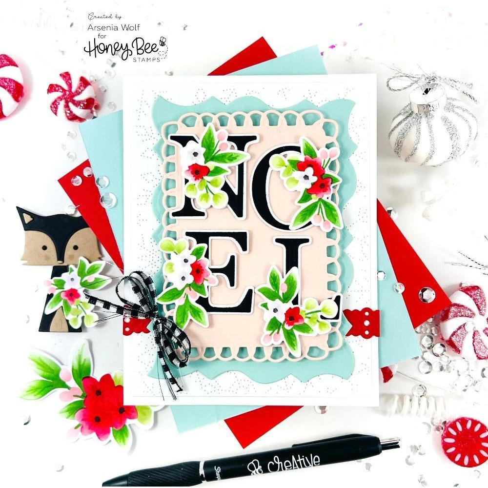 Honey Bee Floral Noel Clear Stamps hbst-617 Flower Christmas Card
