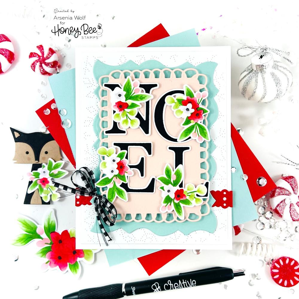 Honey Bee Floral Noel Dies hbds-617 Flower Christmas Card