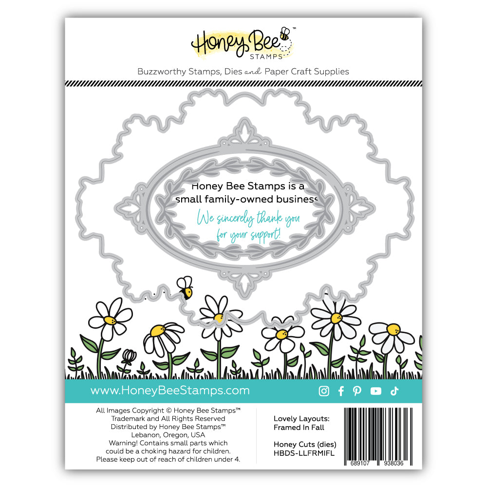 Honey Bee Framed In Fall 3D Embossing Folder And Dies Bundle HBDS-LLFRMIFL back of die package