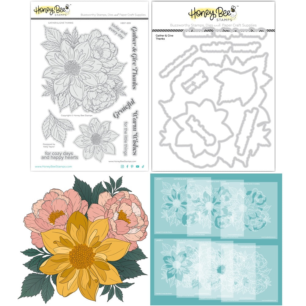 Honey Bee Gather And Give Thanks Clear Stamps Dies And Stencils Bundle