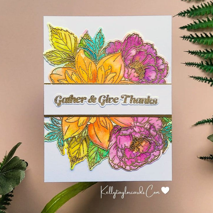 Honey Bee Gather And Give Thanks Dies hbds-699 Bright Autumn Floral Card
