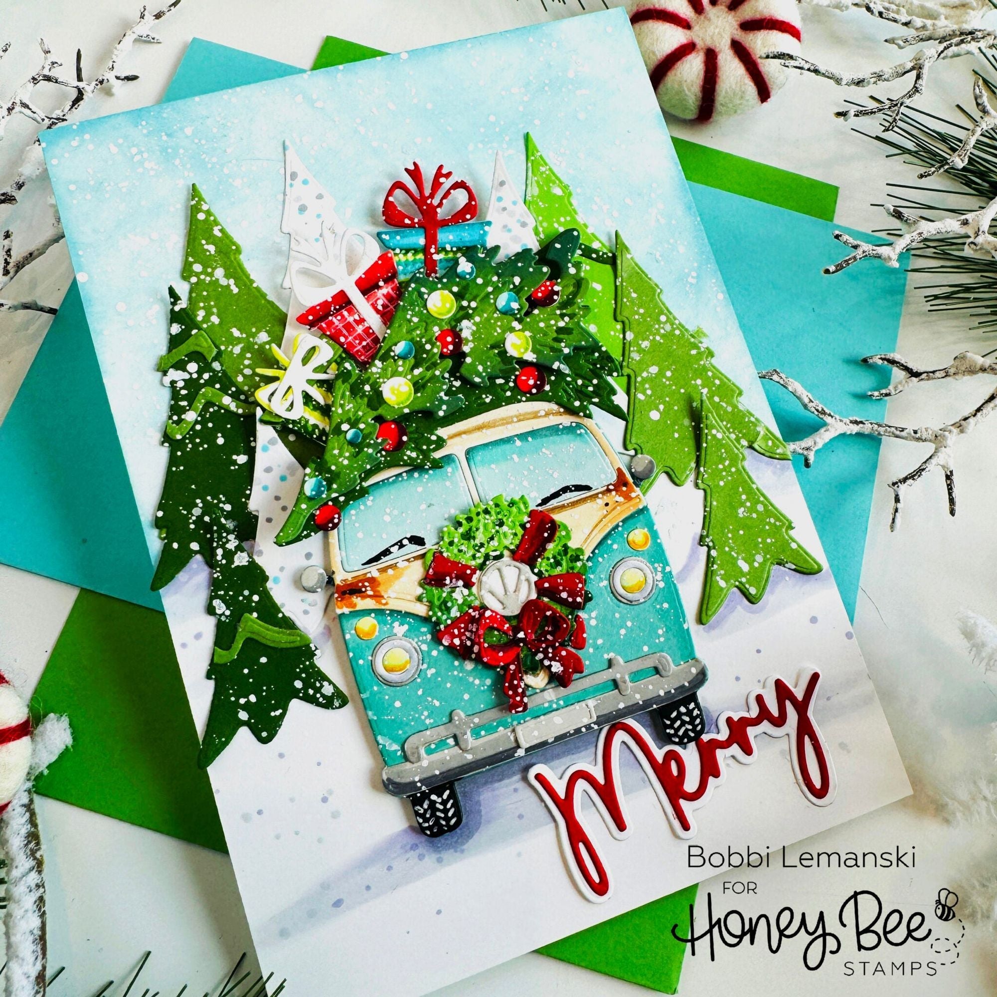 Honey Bee Great Greetings Holiday Dies hbds-gghol Christmas Vintage Bus Card | color-code:ALT01