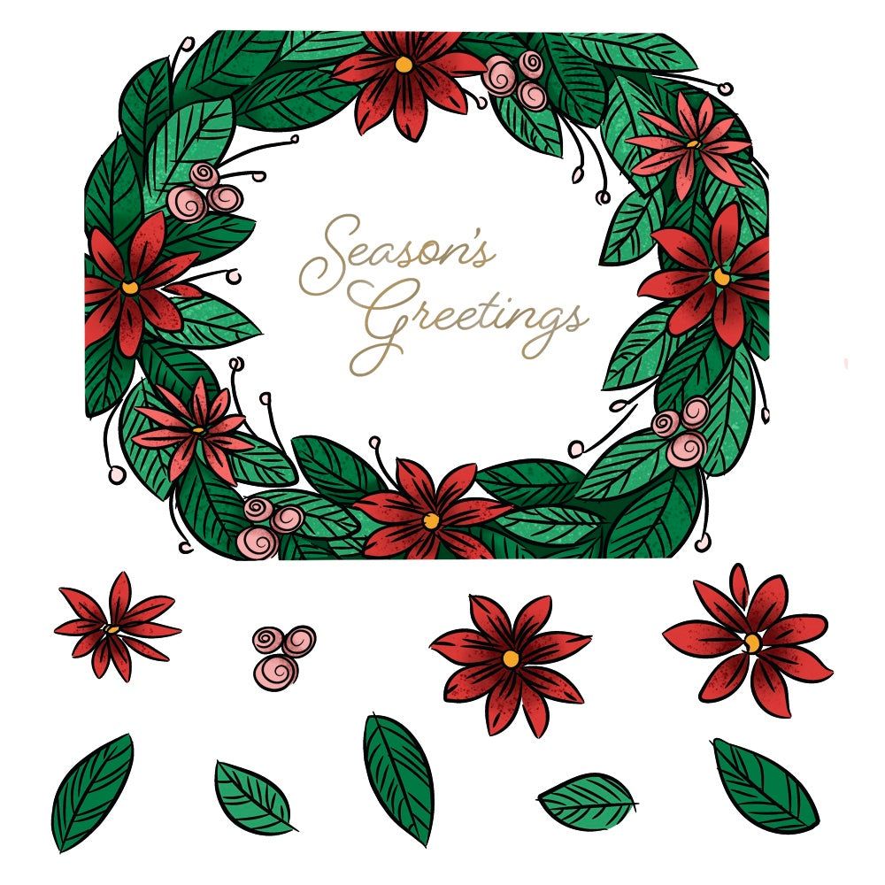 Honey Bee HOLIDAY WREATH Clear Stamp Set hbst-464 mock up in color