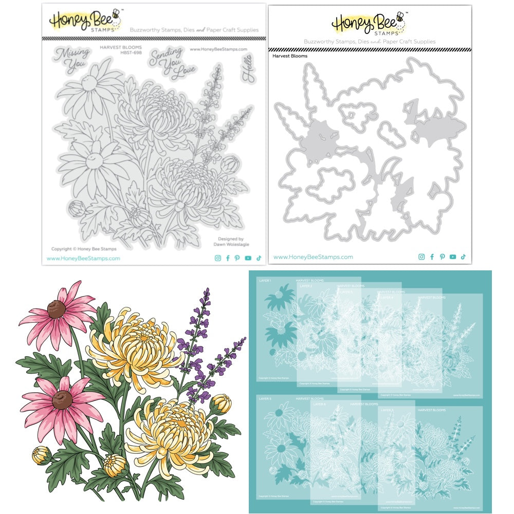Honey Bee Harvest Bloom Clear Stamps Dies And Stencils Bundle