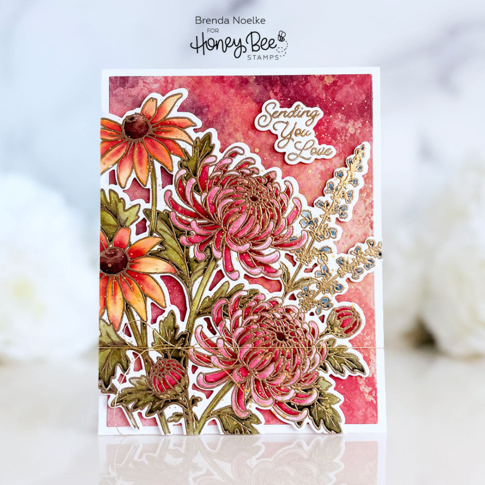 Honey Bee Harvest Blooms Dies hbds-698 Sending You Love Card