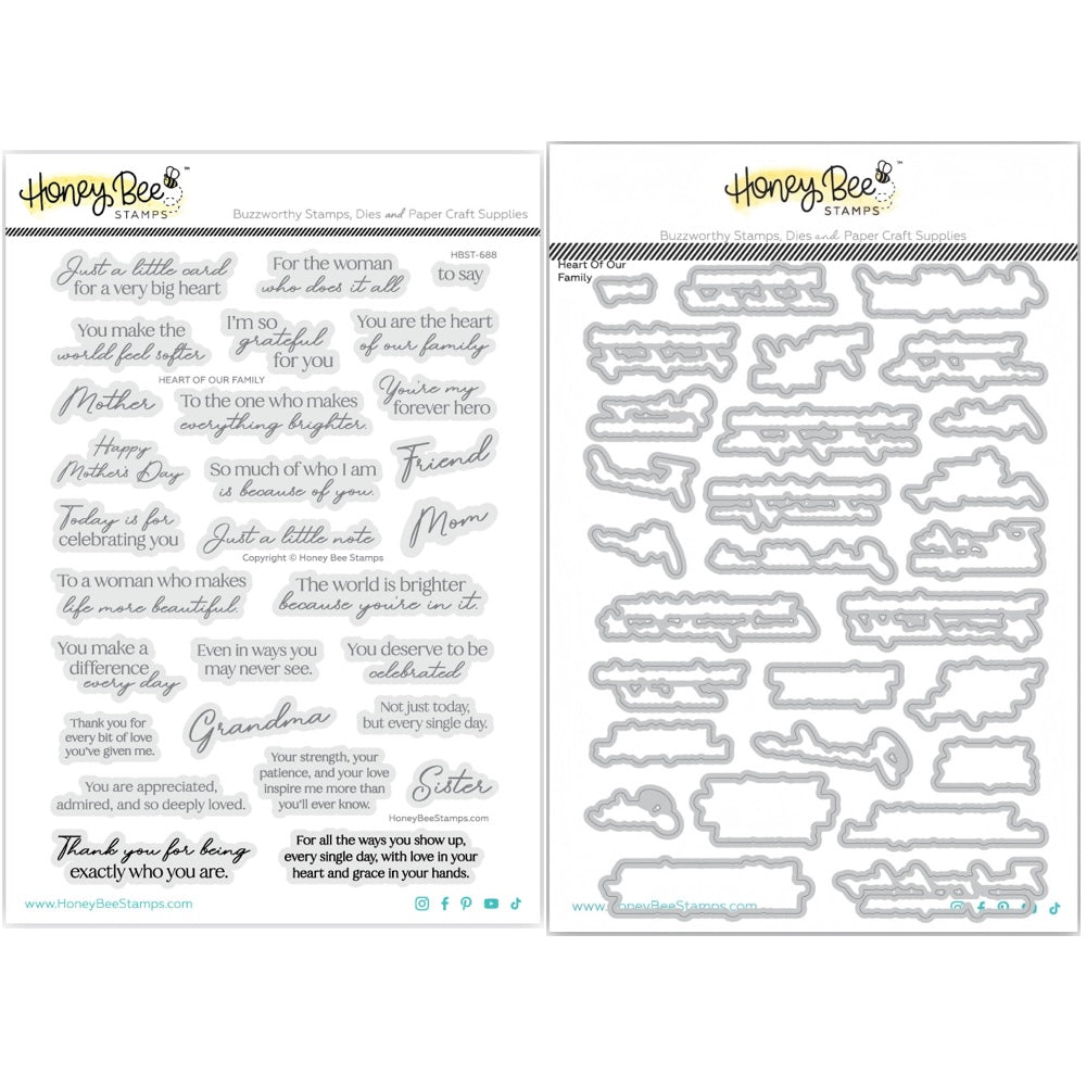 Honey Bee Heart Of Our Family Clear Stamps And Dies Bundle