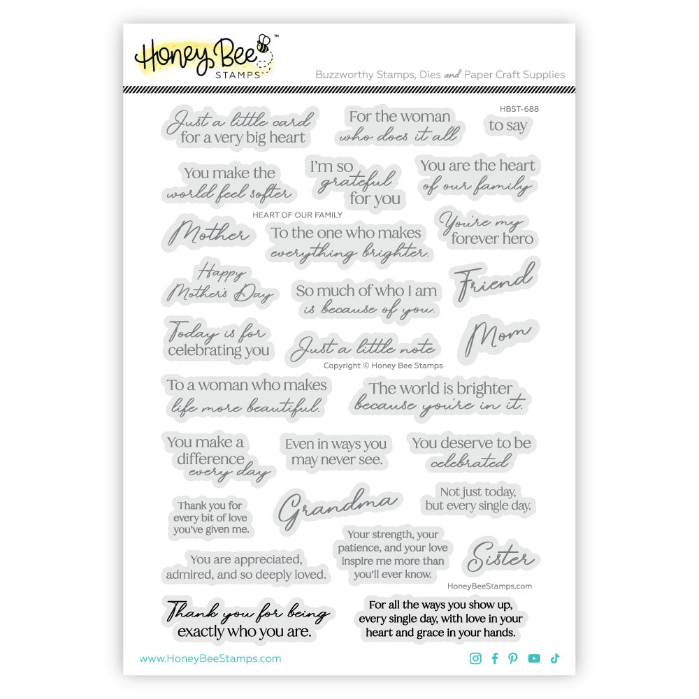 Honey Bee Heart Of Our Family Clear Stamps And Dies Bundle HBST-688 Photopolymer Stamps