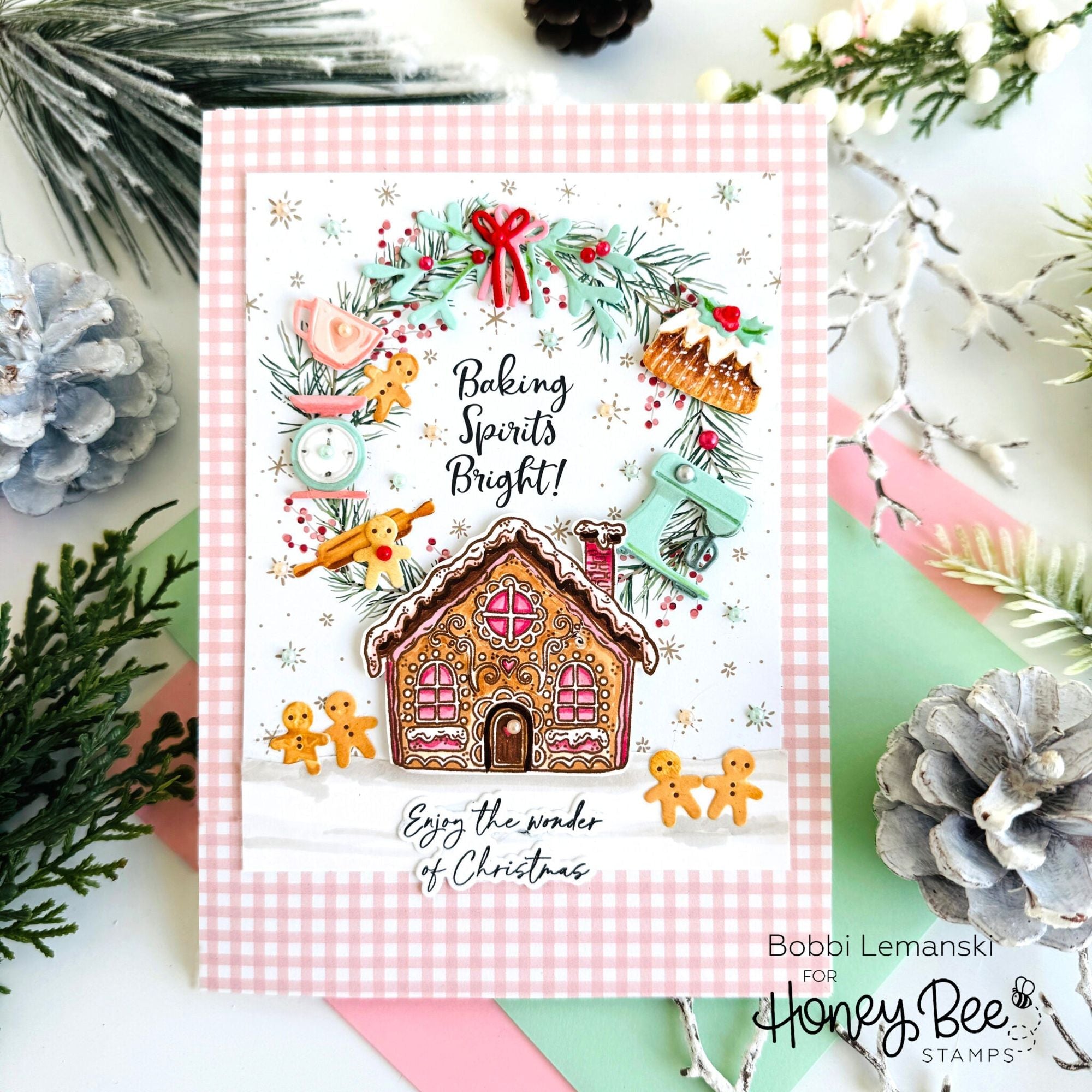 Honey Bee Holiday Pearl Stickers hbgs-prl07 Gingerbread House Card | color-code:ALT01