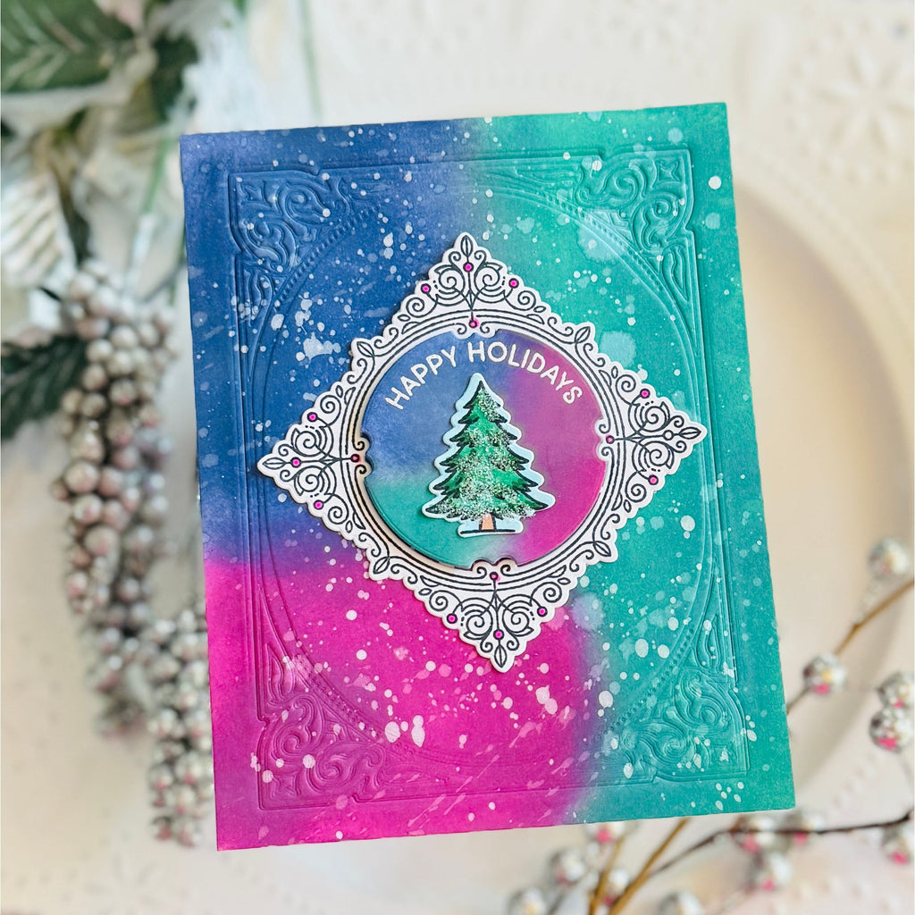 Honey Bee Holly Jolly Frames STAMPtember Exclusive Stamps and Dies Christmas Card Bright Blues