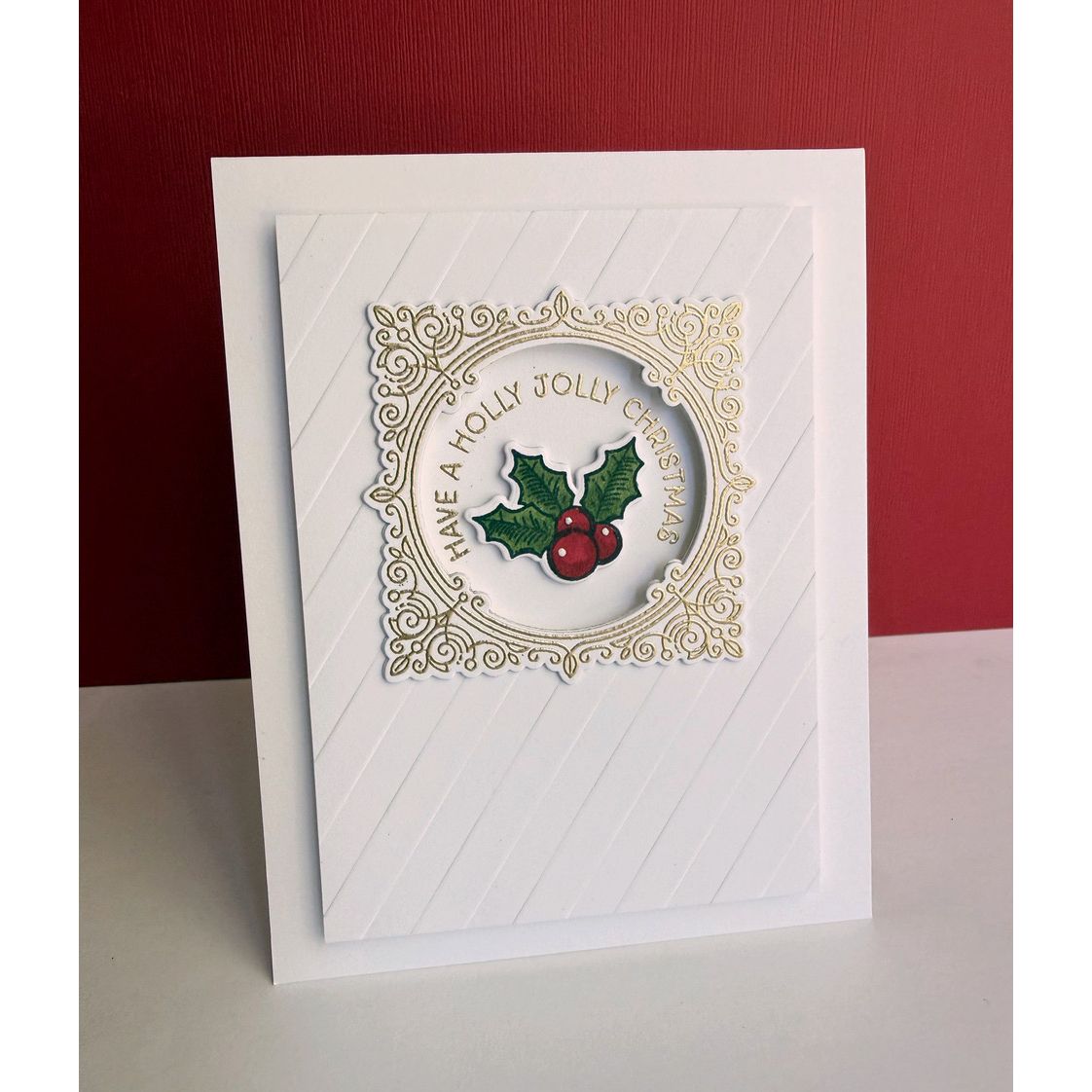 Honey Bee Holly Jolly Frames STAMPtember Exclusive Stamps and Dies Christmas Card Classic Holly