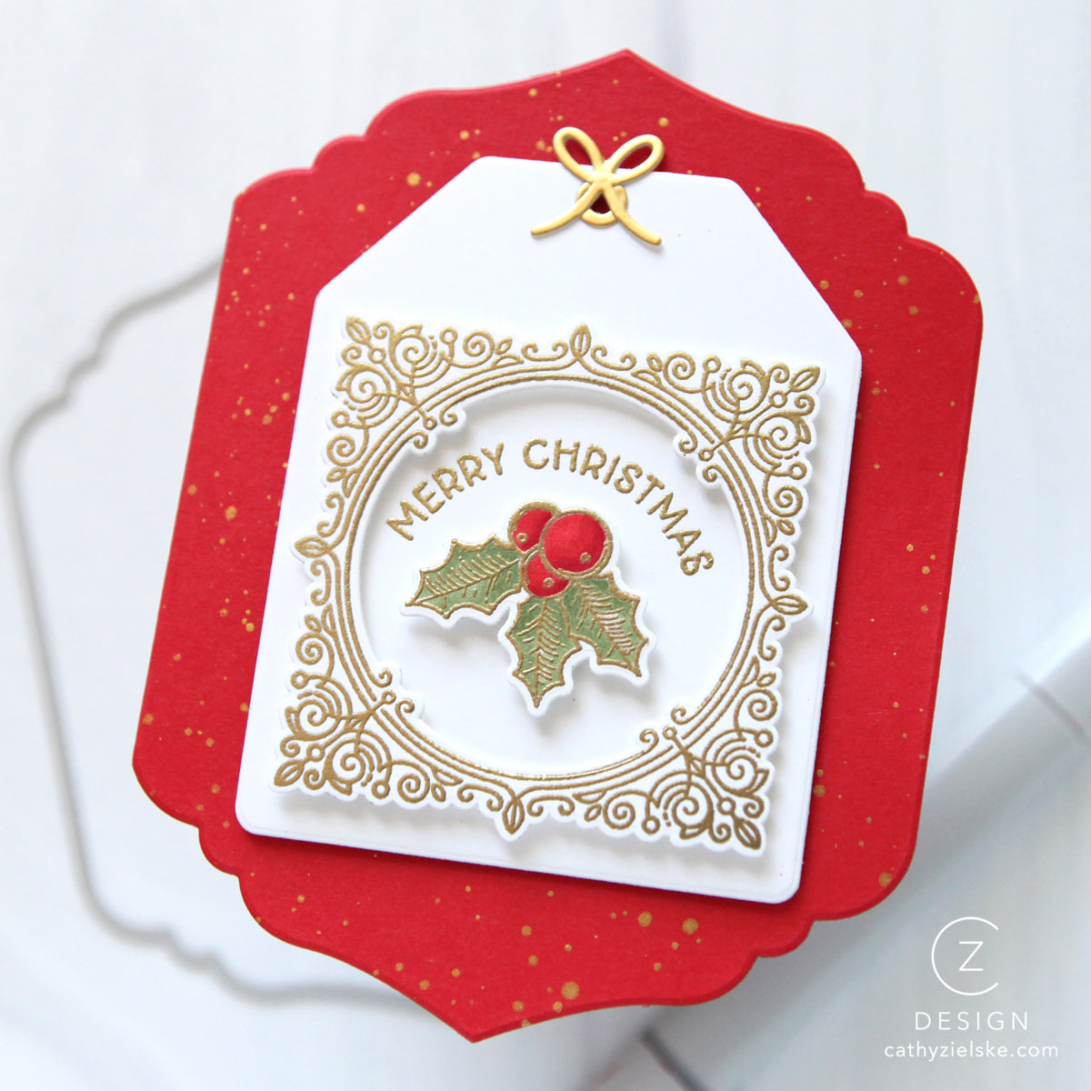 Honey Bee Holly Jolly Frames STAMPtember Exclusive Stamps and Dies Christmas Card Classic Red