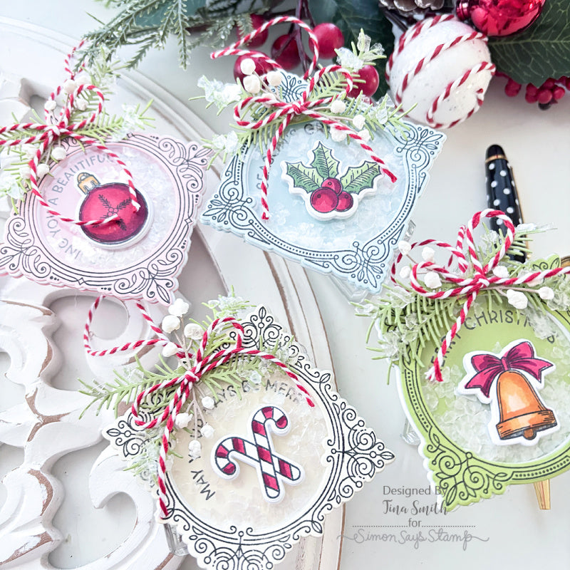 Honey Bee Holly Jolly Frames STAMPtember Exclusive Stamps and Dies Christmas Tags with Twine | color-code:ALT08