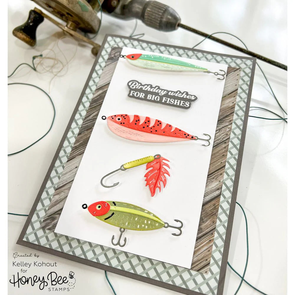 Honey Bee Hooked On You Clear Stamps And Dies Bundle KElley Kohout Birthday wishes for big fishes card