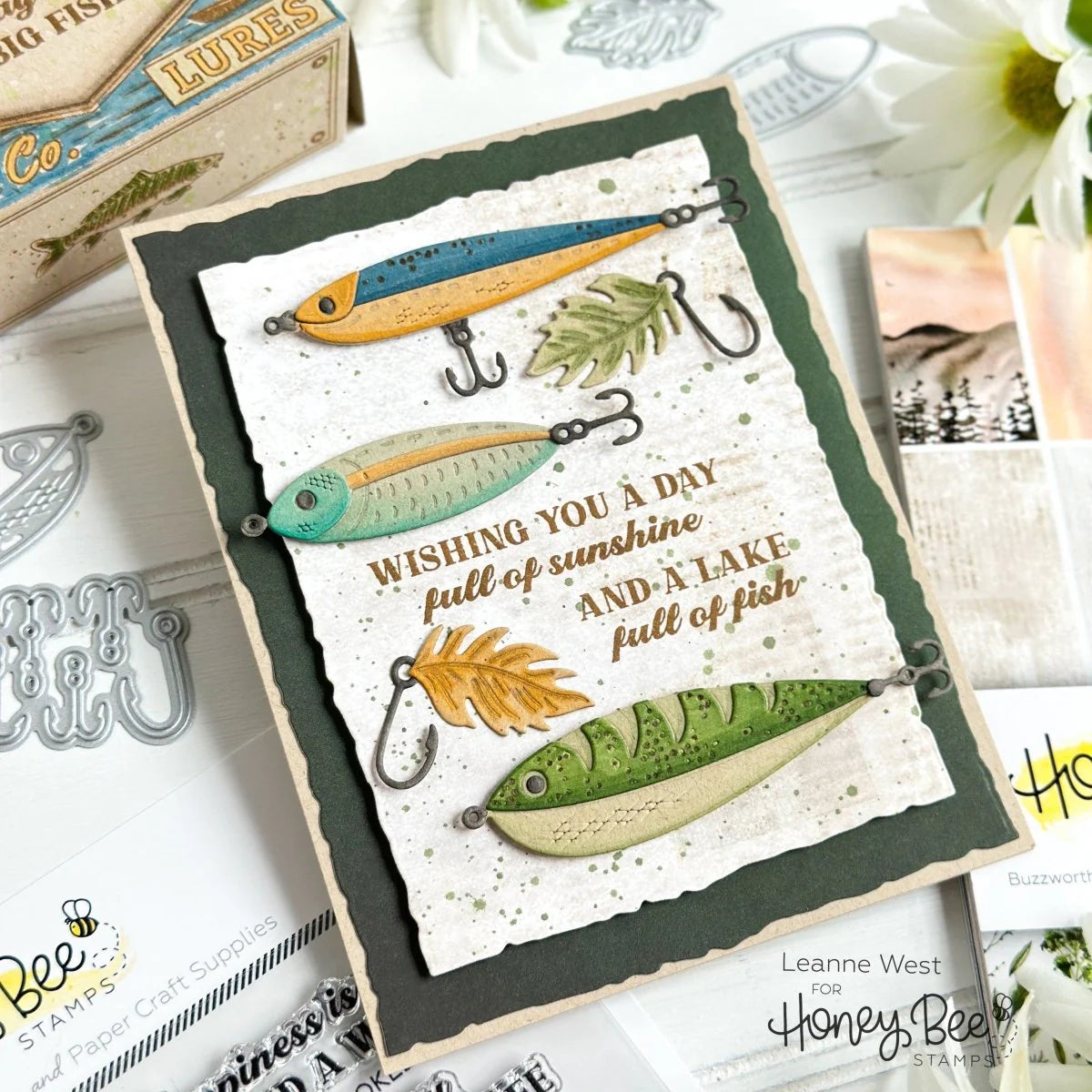 Honey Bee Hooked On You Clear Stamps And Dies Bundle Leanne West Wishing you a day full of sunshines and a lake full of fish lures card