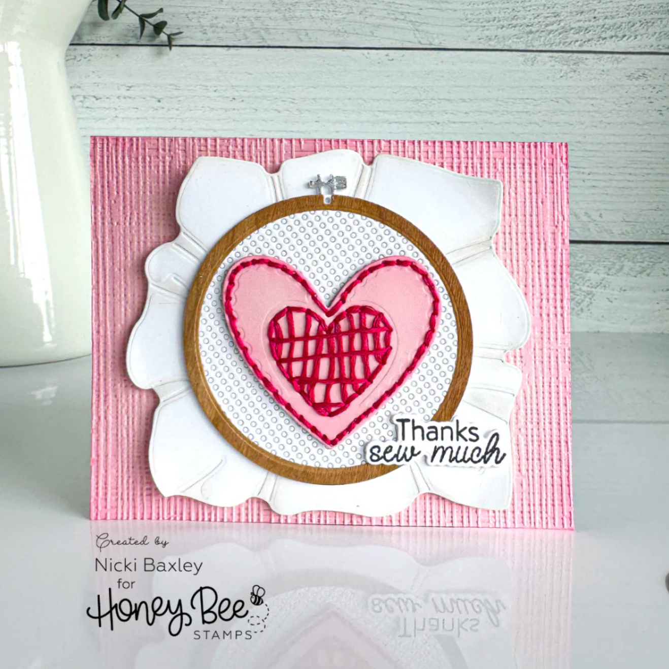 Honey Bee In Stitches Hearts Dies hbds-hrtis Nicki Baxley Card