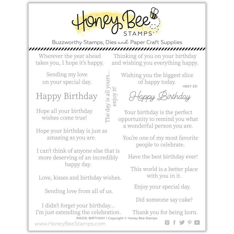 Honey Bee Inside Birthday Sentiments Clear Stamp Set hbst-331