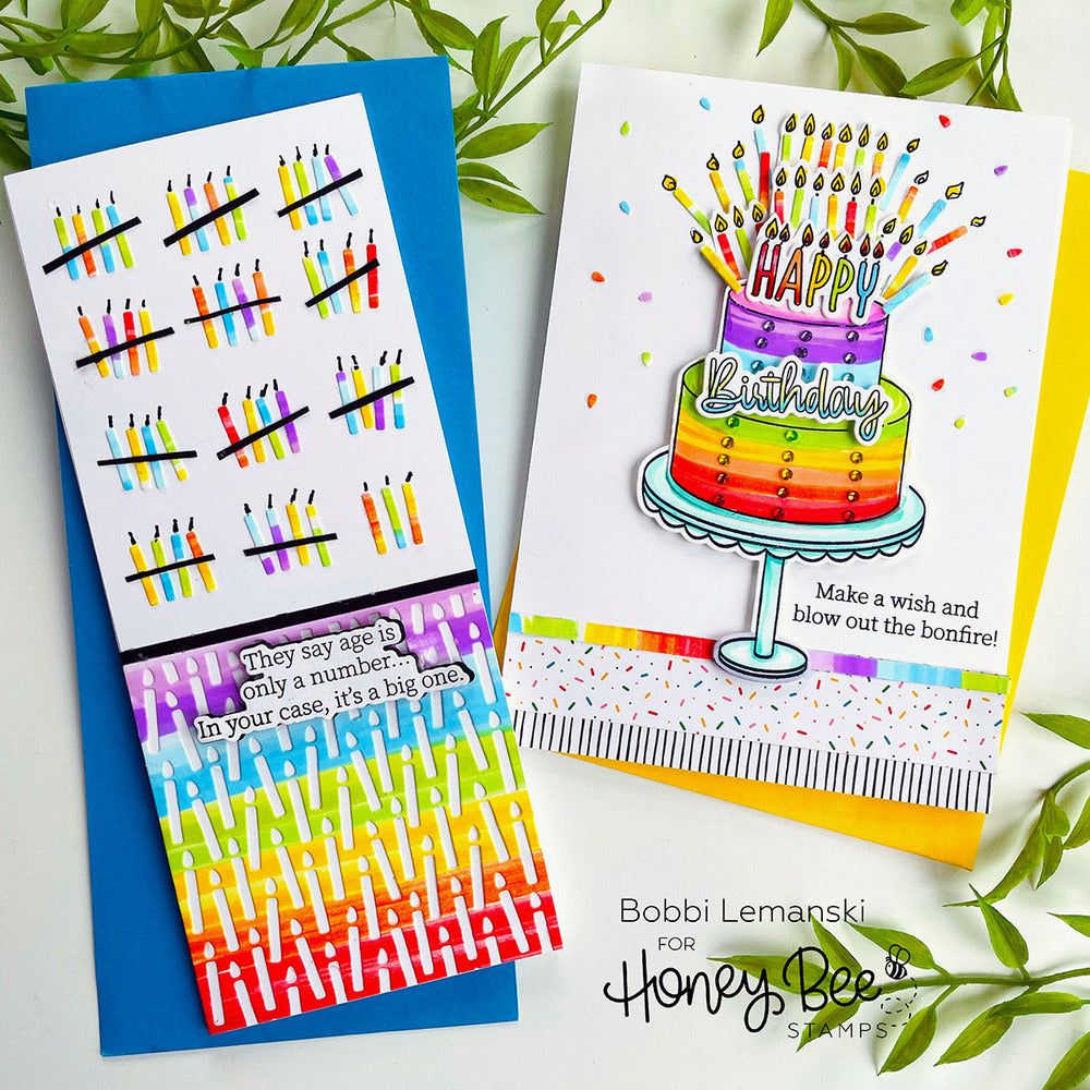 Honey Bee Inside Snarky Birthday Sentiments Dies hbds-332 Colorful Cake Card