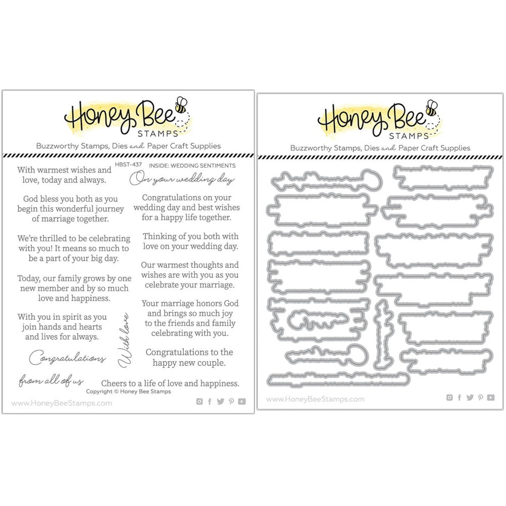 Honey Bee Inside Wedding Sentiments Clear Stamps And Dies Bundle