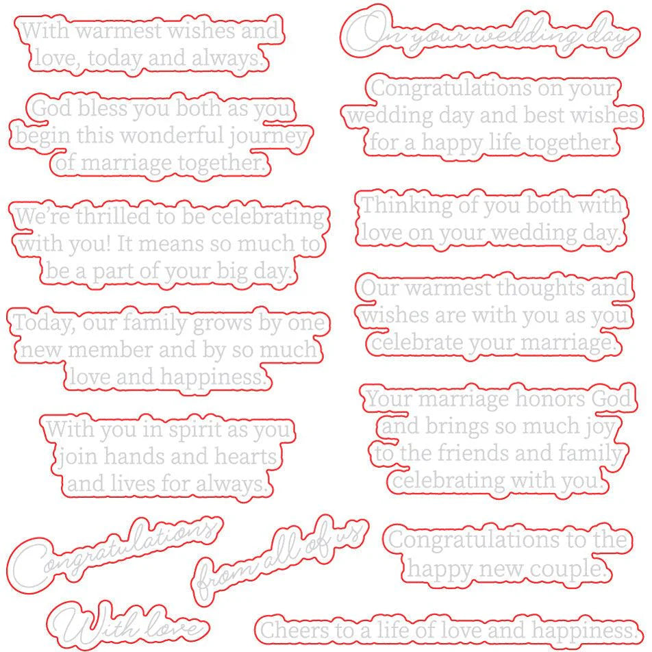 Honey Bee Inside Wedding Sentiments Clear Stamps And Dies Bundle Coordinating Dies Set Outlining Stamped Images Mock Up