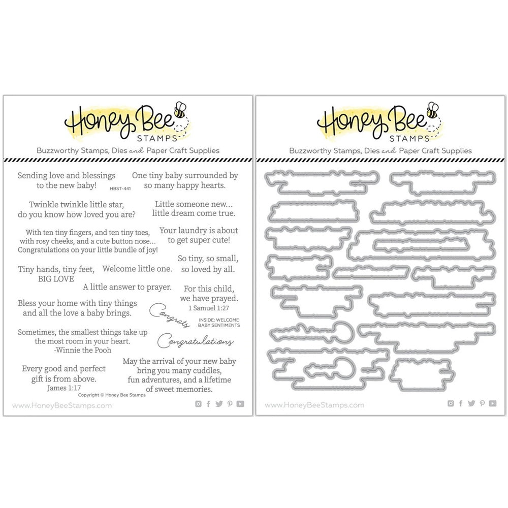 Honey Bee Inside Welcome Baby Sentiments Clear Stamps And Dies Bundle