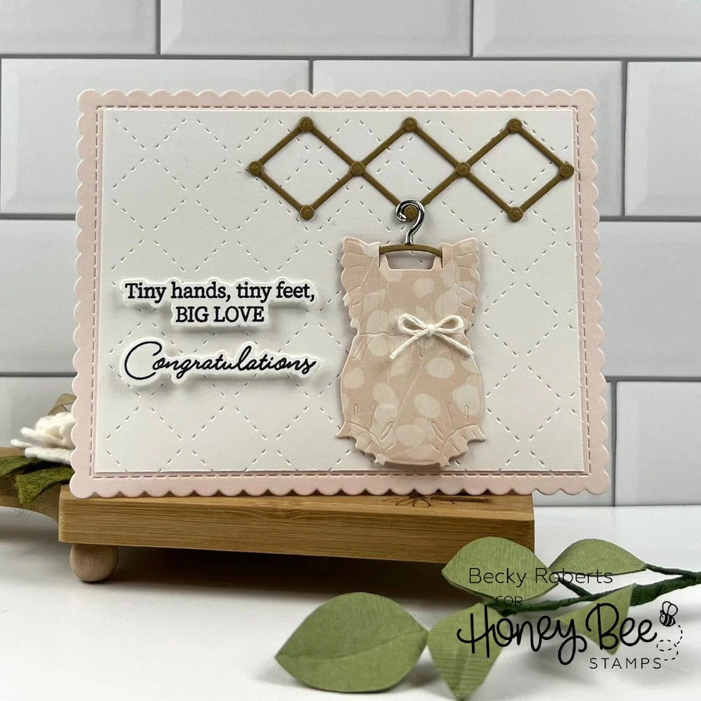 Honey Bee Inside Welcome Baby Sentiments Clear Stamps And Dies Bundle Becky Roberts Tiny Hands Tiny Feet Big Love Congratulations Baby Card