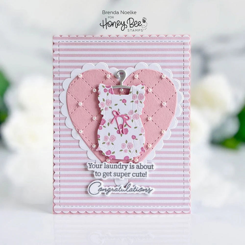 Honey Bee Inside Welcome Baby Sentiments Clear Stamps And Dies Bundle Brenda Noelke Your laundry is about to get super cute Congratulations Baby Card
