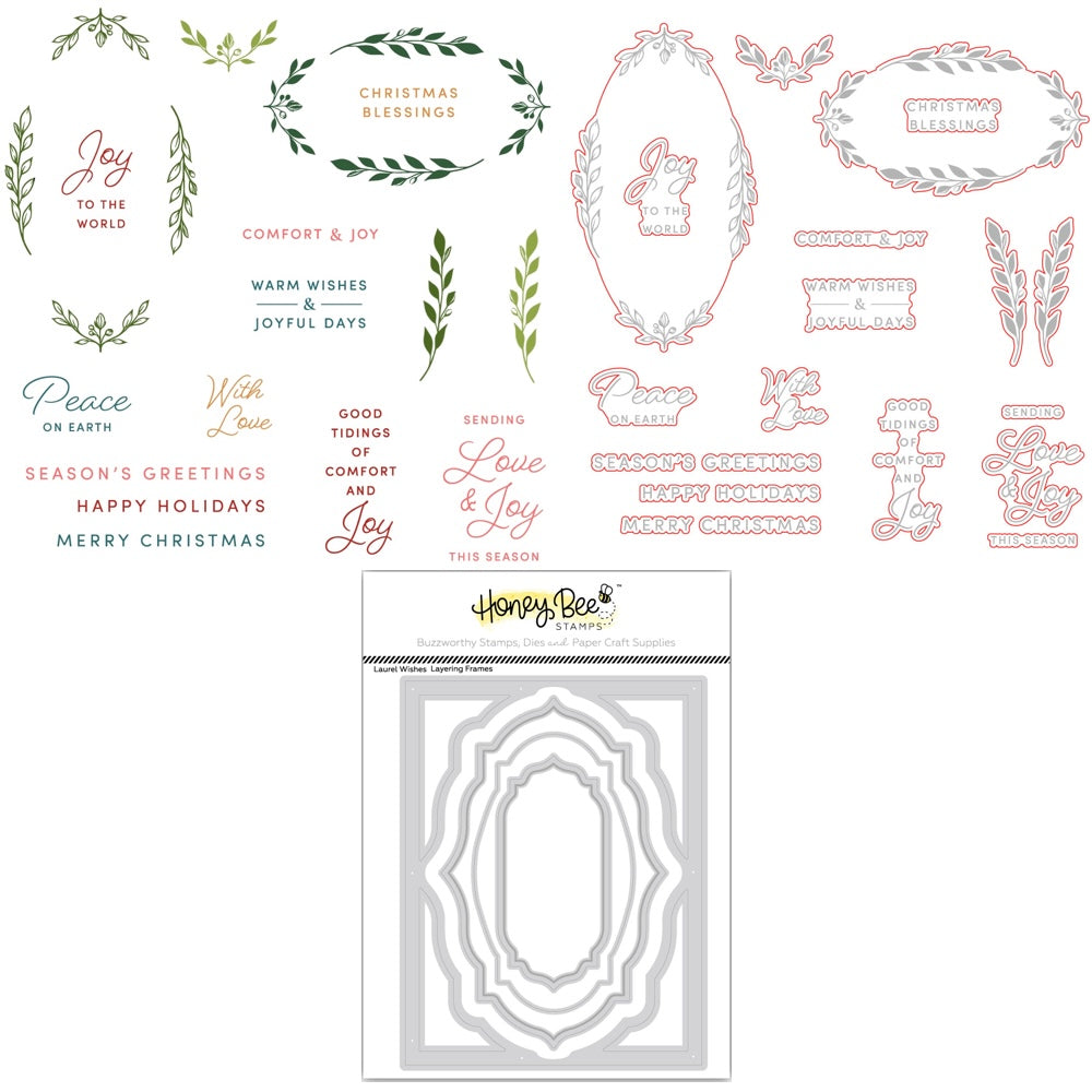 Honey Bee Laurel Wishes Clear Stamps And Dies Bundle