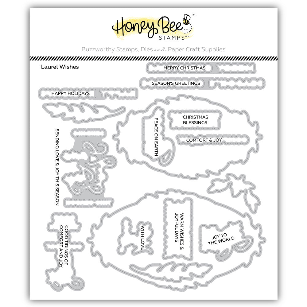 Honey Bee Laurel Wishes Clear Stamps And Dies Bundle HBDS-708 Packaged