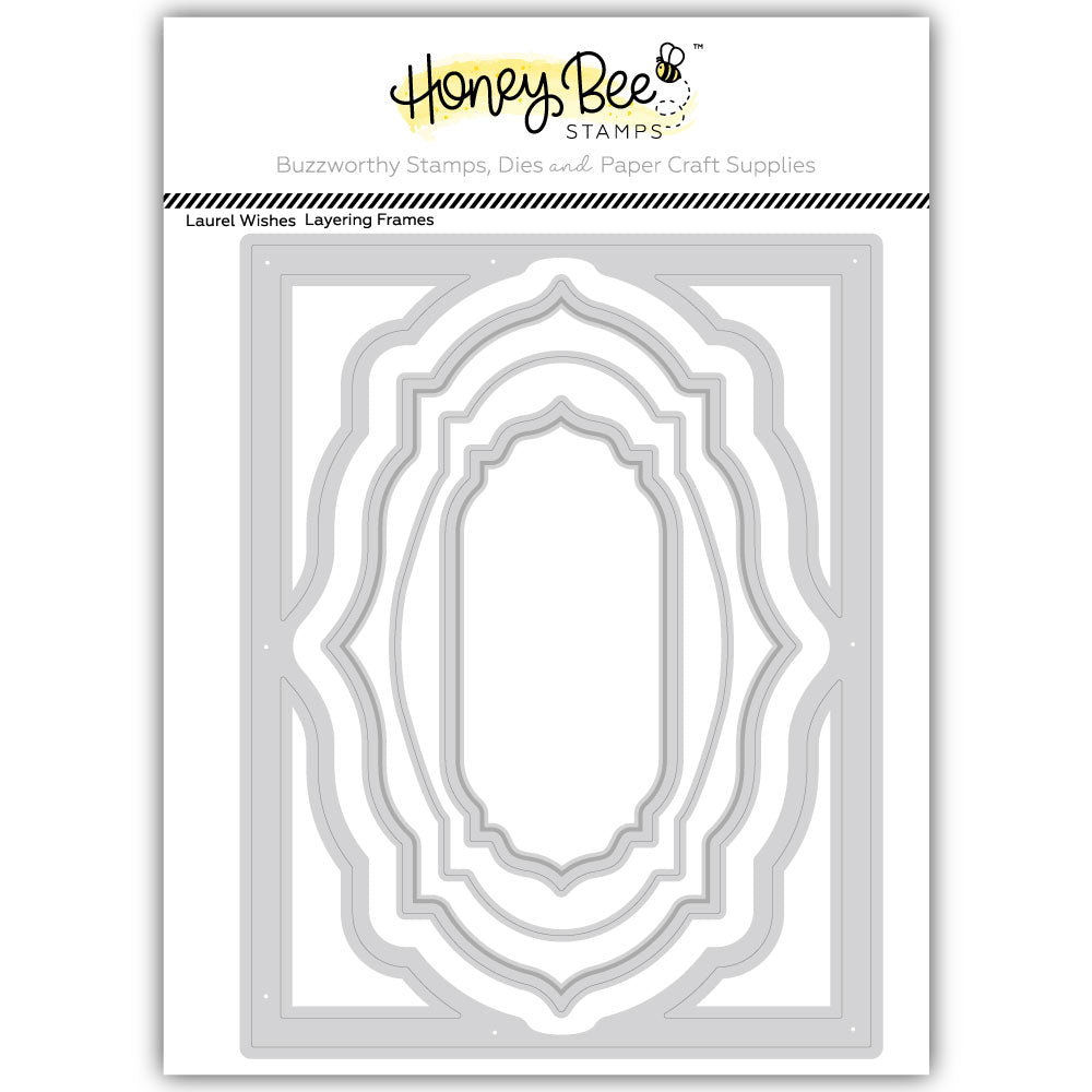 Honey Bee Laurel Wishes Clear Stamps And Dies Bundle HBDS-LWSHL layering frames in package