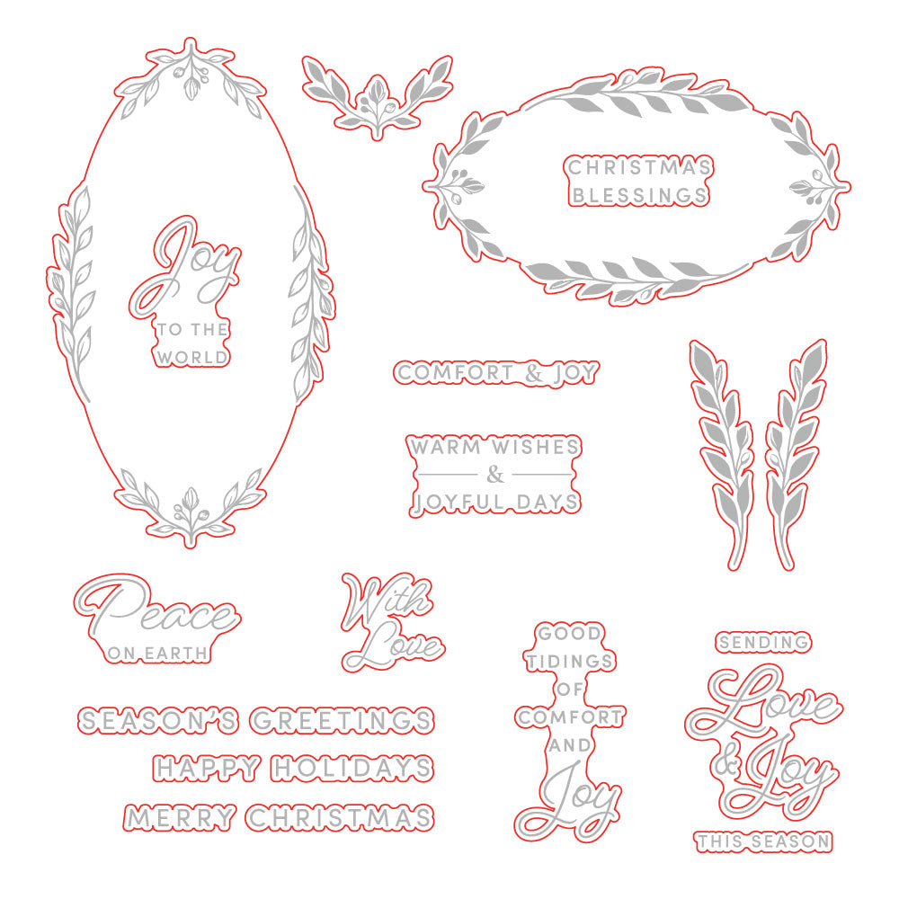 Honey Bee Laurel Wishes Clear Stamps And Dies Bundle HBDT-708 Mock Up with Cut Lines