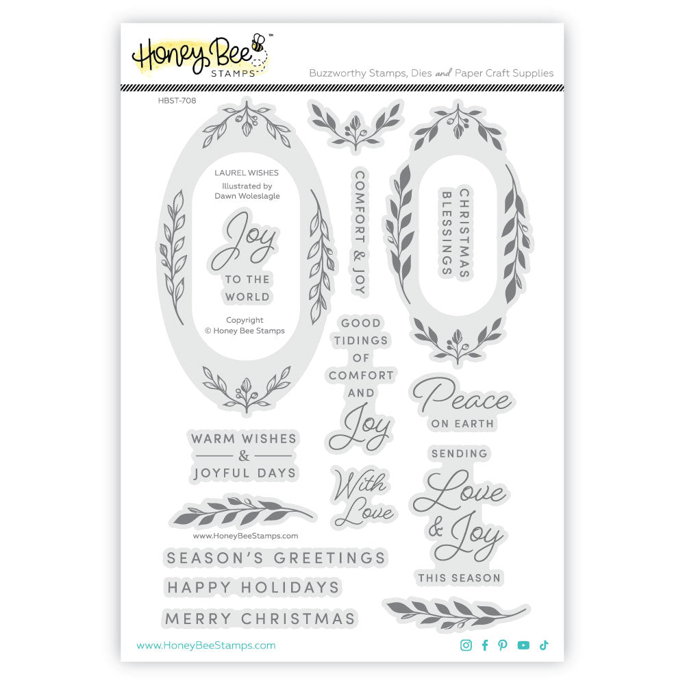 Honey Bee Laurel Wishes Clear Stamps And Dies Bundle HBST-708 Packaged