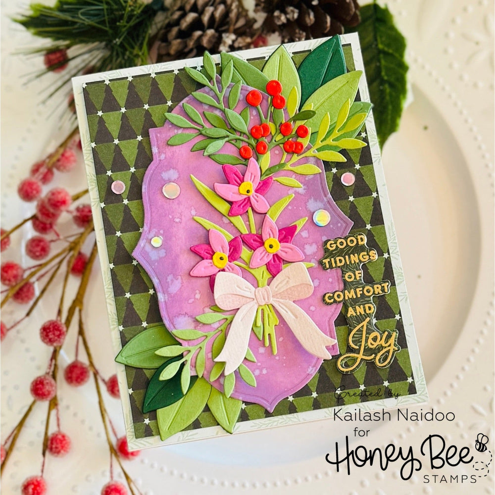 Honey Bee Laurel Wishes Clear Stamps hbst-708 Good Tidings Christmas Card